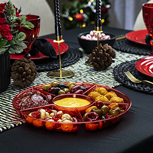 6 Sectional Round Plastic Serving Tray (Red)
