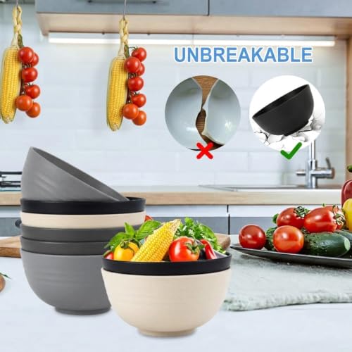 Wheat Straw Bowls Set 8 PCS (26 oz / Black & Gray)