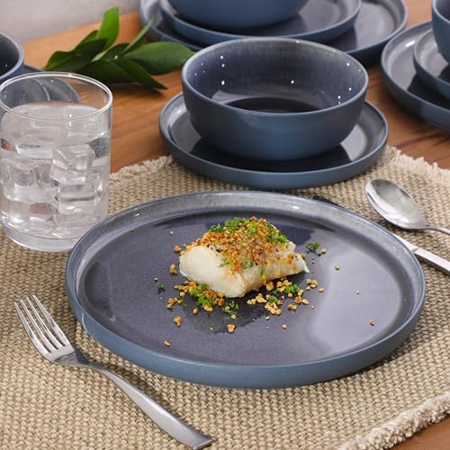 Reactive Stoneware Dinnerware Set (Service for 4 (12pcs) / Blue (Tahoe Sunset))