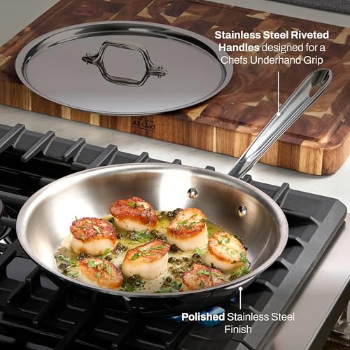 D3 3 Ply Stainless Steel Fry Pan with Lid 10 Inch (10 inch Stainless Steel Fry Pan)