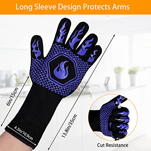 BBQ Gloves 1472F Heat Resistant Non (Blue-2 Pairs)