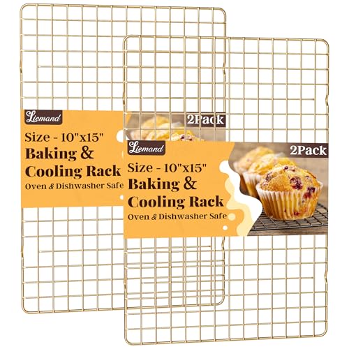 2 PCS Grid Wire Baking Cooling Racks (10“ x 15”-2 Pack / Gold)