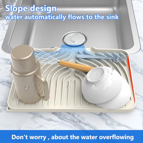 Dish drying mats for kitchen counter (14.6"×11" / Cream)