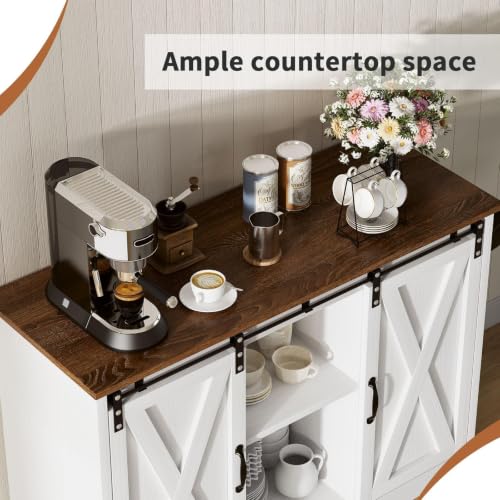 Coffee Bar Cabinet with Sliding Barn Doors (White)