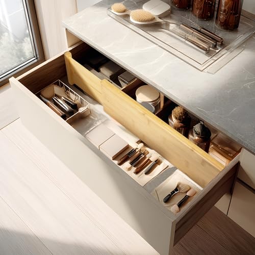 6 Pack Bamboo Drawer Dividers (4''H, 16.6''-21.8''L, 6 Pack)