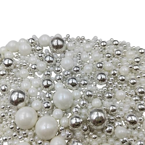 Edible White Silver Sugar Pearls Candy Sprinkles 120G (White Silver)