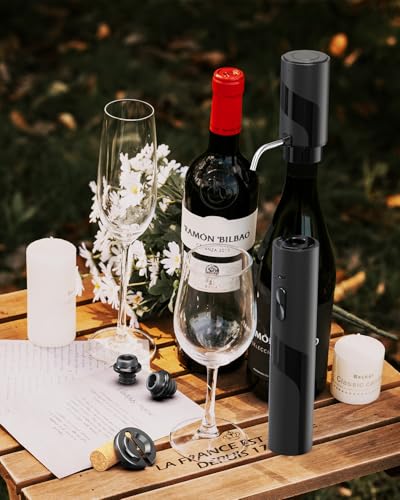 Electric Wine Bottle Opener Set Rechargeable 6 (Premium Black / Electric Wine Aerator Set)