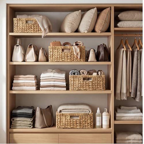 Large Wicker Baskets for Storage (Natural (Water Hyacinth) / 15"L x 11"W x 6¾"H)