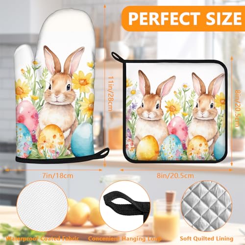 Easter Rabbits Oven Mitts and Pot Holders Sets 4Pcs (Easter Rabbits)
