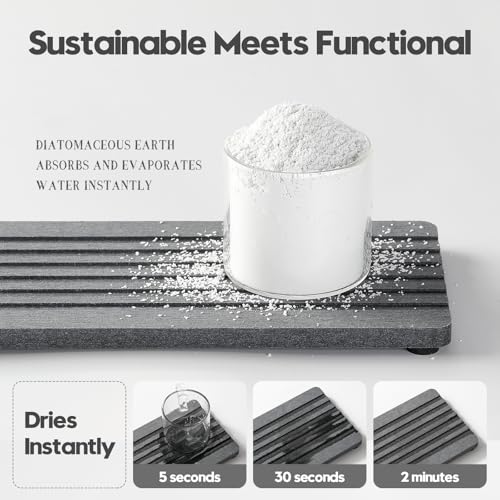 2PCS Diatomite Quick Stone Drying Tray Mat For Bathroom & Kitchen Counter (2 Pcs - Charcoal Gray)