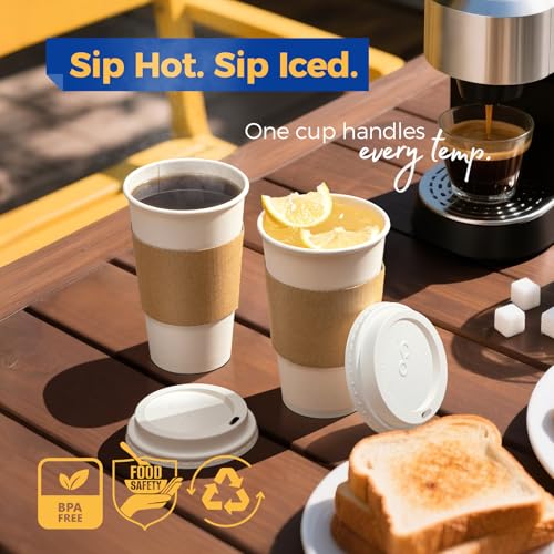 50 Pack 16 oz Disposable Coffee Cups with Lids (16 oz / Classic)