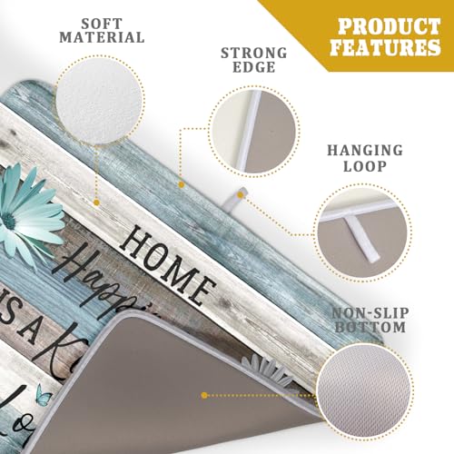 Daisy Floral Dish Drying Mat 18x24 Inches Rustic Wood Microfiber Absorbent Reversible Dish Draining Pad Fast Dry Kitchen Accessories (Home Happiness Wood / 18" x 24")
