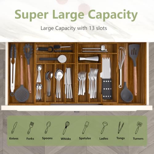 Extra Large Silverware Drawer Organizer (Acacia Brown / XXXXL(22-37''W x 16.5''D))