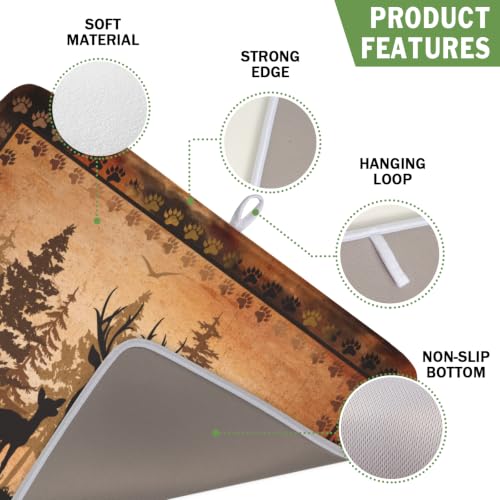 Forest Deer Dish Drying Mat Wildlife Animal Dishes Pad 16"x18" Microfiber Absorbent Fast Dry Drainer Rack Mats for Kitchen Countertop Decor (Forest Deer Brown / 16x18 inch)