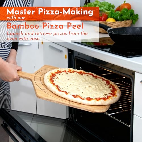 Wooden Pizza Peel 12 Inch Board with Engraved Sizes (Natural(12 inch))