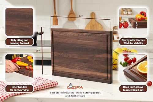 American Dark Walnut Wood Cutting Board 17x12 x1in for Kitchen with Juice Groove (17"L x 12"W)