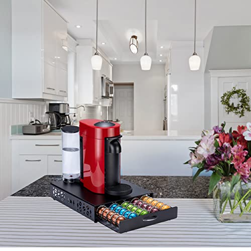 Nespresso Pod Holder Vertuo pod Storage Drawer Black Metal Coffee Pod Holder for Vertuoline Capsule Orgainzer 50 Pods