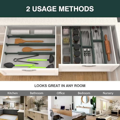 Expandable Bamboo Drawer Dividers (Dark Green)