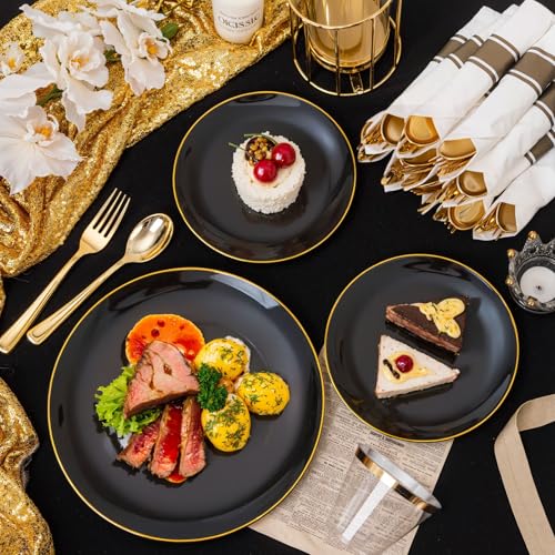 60PCS Black Plastic Plates (Black and Gold / 60 PCS)