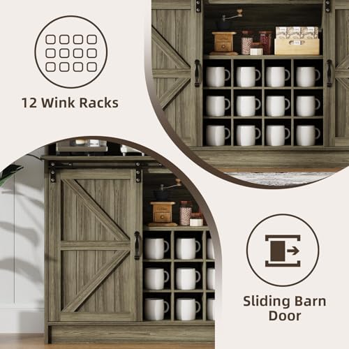 55" Farmhouse Coffee Bar Cabinet with Storage Hutch (55Inch / Grey)