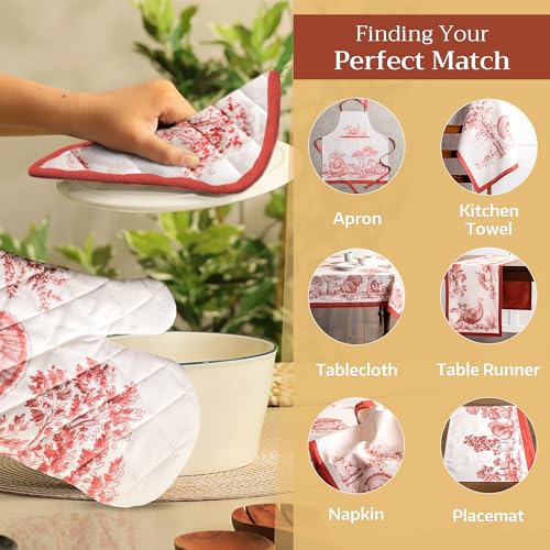 Maison d'Hermine Oven Gloves 100% Cotton Oven Mitt (119 - Holy Jouy - Red / 7.5" x 13" (Oven Mitt))