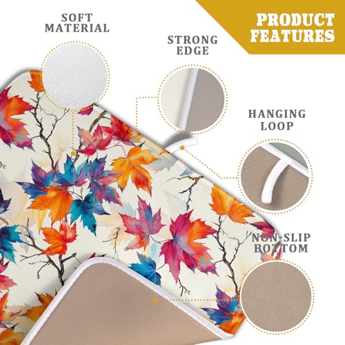 Maple Leaf Dish Drying Mat Fall Autumn Colorful Leaves Absorbent Dish Drain Mats for Holiday Season Kitchen Decoration (Maple Leaf 606 / 18" x 16")