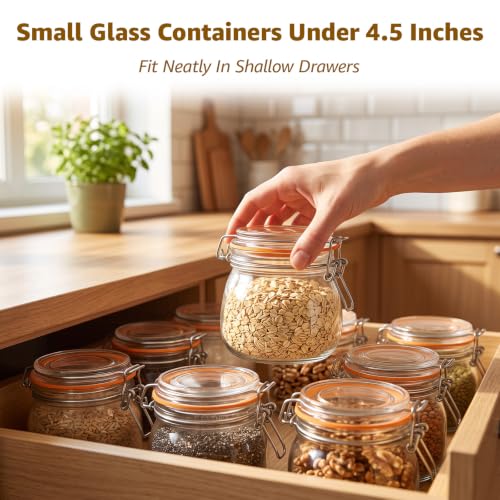Small Glass Storage Jars with Airtight Lids Wide Mouth 17 oz 6 Pack (Clear 17oz Square -6 sets)