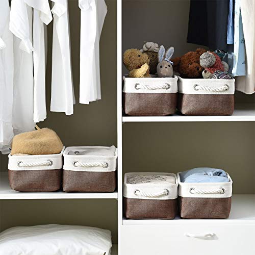 Small Storage Baskets for Shelves (White&Flaxen / Small (Pack of 6))