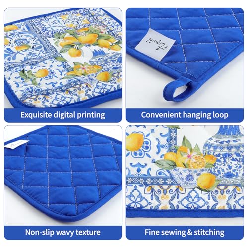 Yellow Lemon Oven Mitts and Pot Holders Set (Lemon 2 / Oven Mitt x2 & Pot Holder x2)