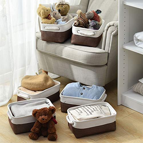 Small Storage Baskets for Shelves (White&Flaxen / Small (Pack of 6))