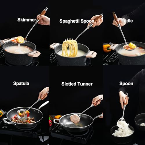 Stainless Steel Kitchen Utensils Set for Cooking Wooden Handle (9 Count)