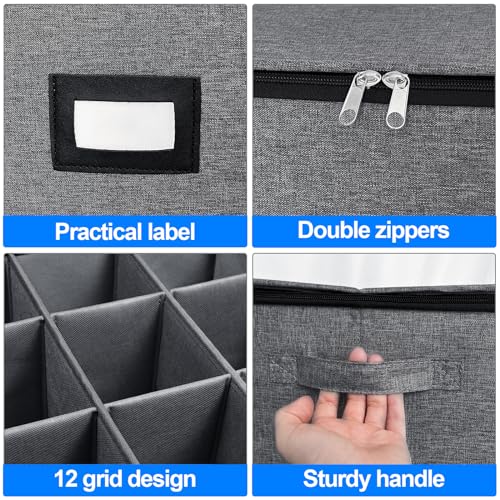 Wine Glass Storage Box with Dividers for 12 (Stemware Storage Cases)