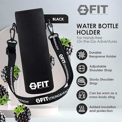 32 oz Glass Water Bottle with Time Marker (Black, Black Carrier)