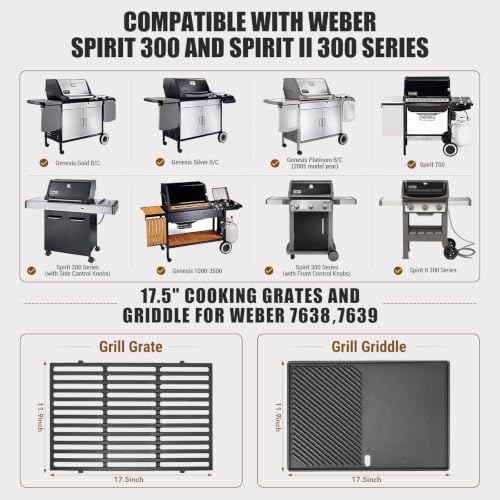 Grill Griddle and Grates for Weber Spirit 300 and II 300 Series Grills (17.51" Weber Spirit 300 GS4 II 300)