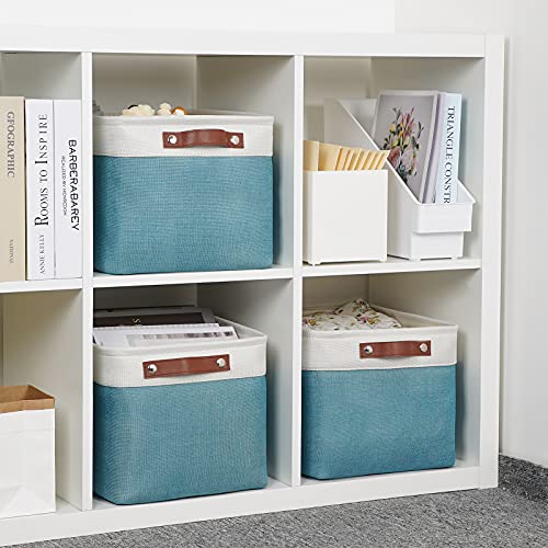 Storage Baskets for Shelves (White&Teal / L-15"x11"x9.5")