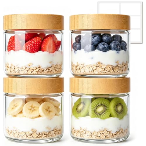 Overnight Oats Containers with Lids 10 oz (0.3125 Qt x 4)