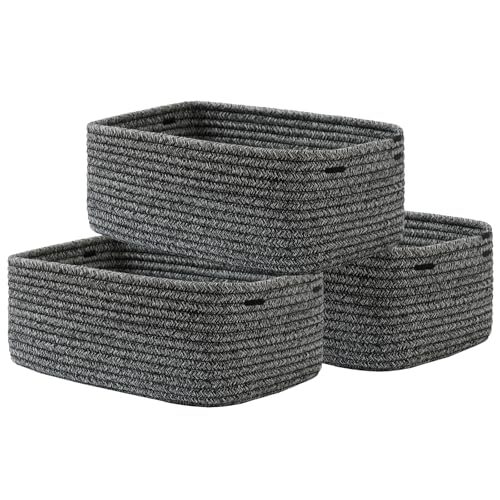 Small Woven Storage Basket for Organizing (Mixed Black / 13.5"L x 9.5"W x 5"H)