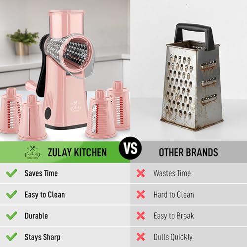 Rotary Cheese Grater Manual Hand Crank 5 Blade Shredder (5 Blades / Peach & Black)