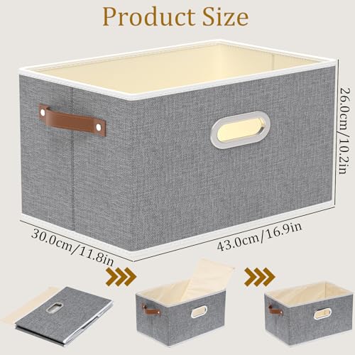 Foldable Storage Baskets for Shelves (16.9x11.8x10.2inch(4-Pack) / Grey)