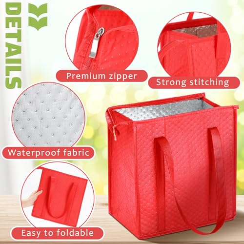 4 Pcs Insulated Grocery Bags Reusable (Red)