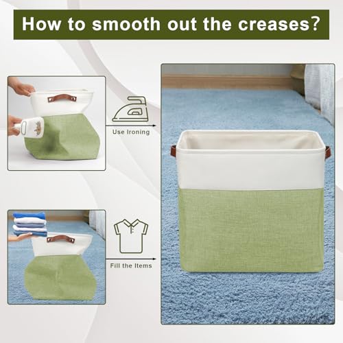 Large Fabric Storage Baskets (Green / Off-White / Extra Large -17"x12"x15")