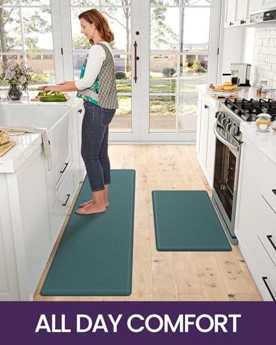 Kitchen Floor Mats Cushioned Anti Fatigue Runner (Hunter Green / 59"l X 17"w X 0.4"th + 29"l X 17"w X 0.4"th)