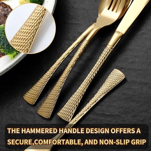 Hammered Gold Silverware Set (Gold / 30 Pieces Set)