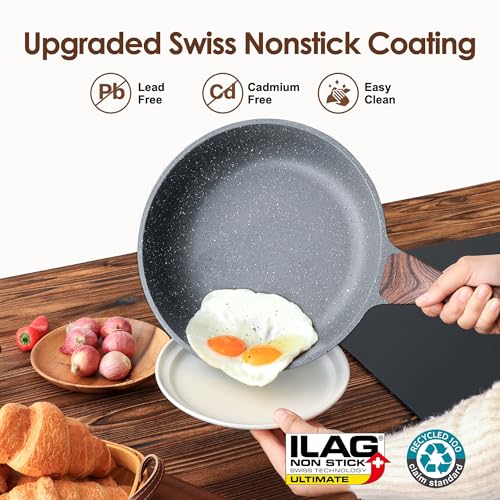 16Pcs Pots and Pans Set Non Stick (Gray)