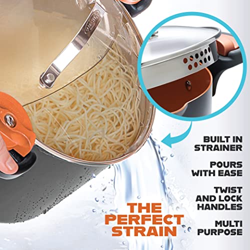 5 Quart Stock Pot Multipurpose Pasta Pot with Strainer Lid & Twist and Lock Handles (5 Quarts)