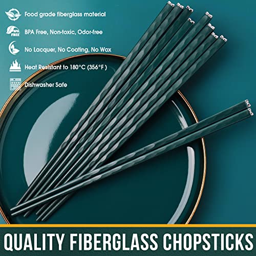 fiberglass Chopsticks Reusable (Green with Silver Head)