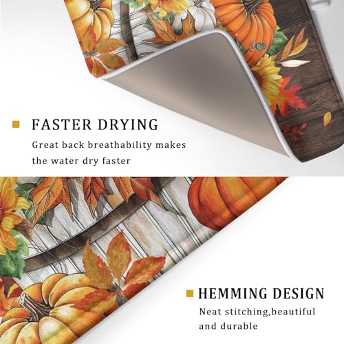 Fall Pumpkin Dish Drying Mat for Kitchen Counter Decor 18x24 Inch Halloween Thanksgiving Dish Drainer Mats Absorbent Reversible Dishes Pad (Pumpkin Bucket / 18" x 24")