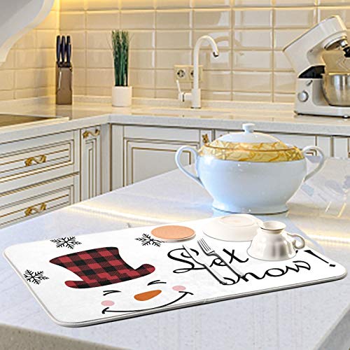 Super Absorbent Dish Drying Mat (Watercolor Cute Christmas Winter Snowman / 18" x 24")