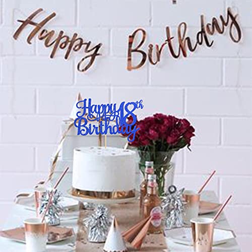 1 PCS Happy 18th Birthday Cake Topper Glitter Cheers to 18 Years Birthday Cake Pick 18 Fabulous Cake Decoration for Happy 18th Birthday Theme Party Decorations Supplies Blue (Blue / 18th)