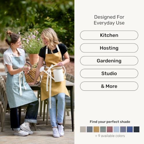 100% Pure Linen Apron (Olive / Brown / 32 X 27 Inch)